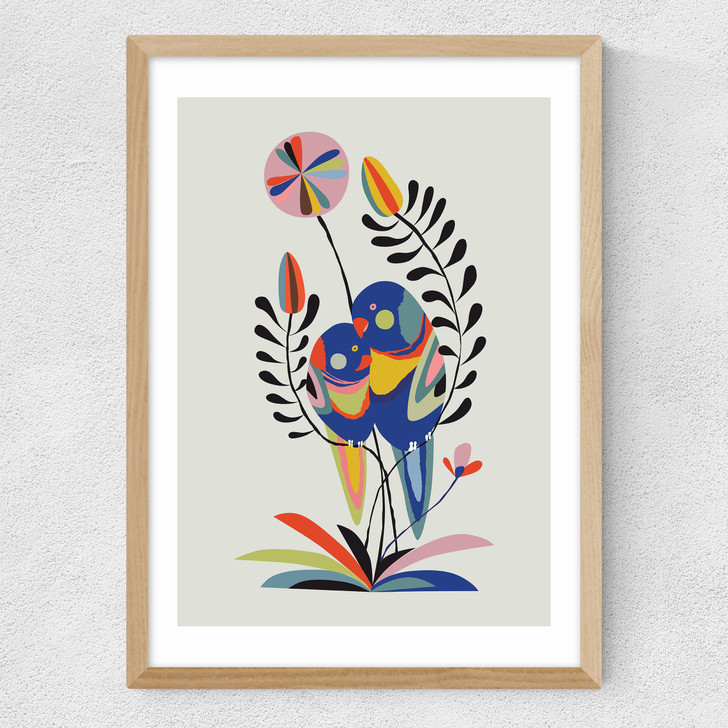 Rainbow Lorikeet Medium Oak Frame