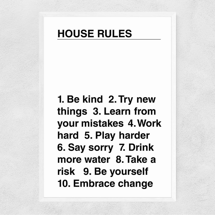 House Rules Narrow White Frame