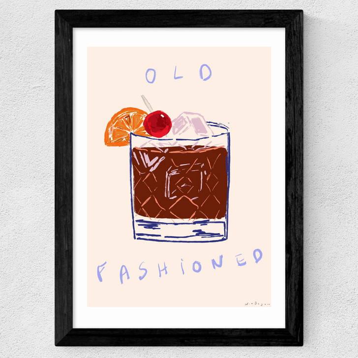Old Fashioned Cocktail Wide Black Frame