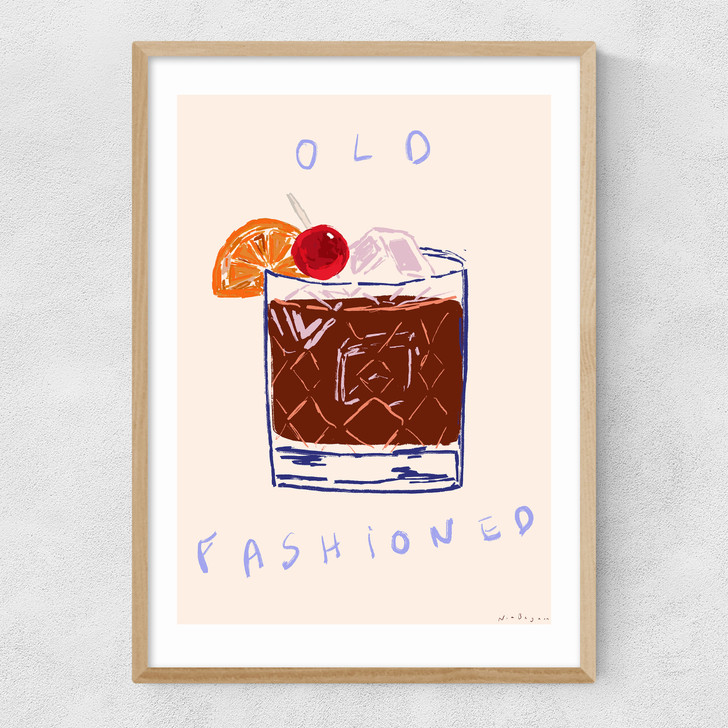 Old Fashioned Cocktail Narrow Oak Frame