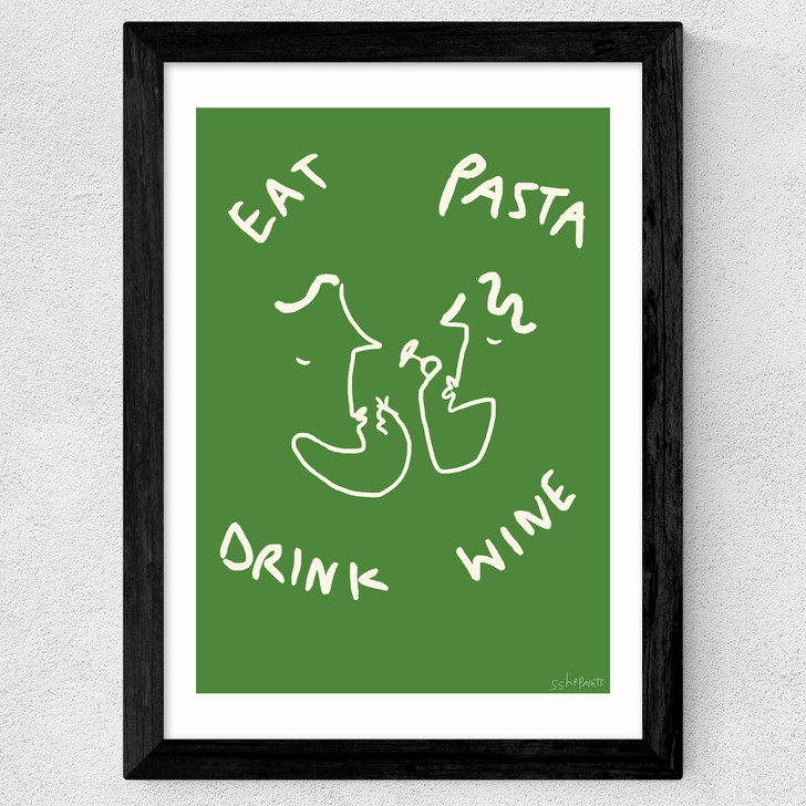 Eat Pasta Drink Wine Wide Black Frame