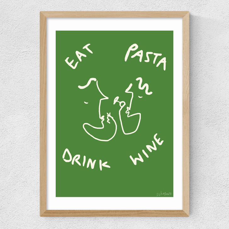 Eat Pasta Drink Wine Medium Oak Frame