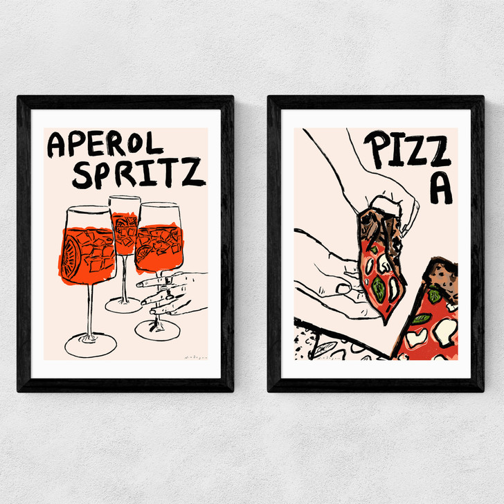 Aperol and Pizza Diptych Medium Black Frame