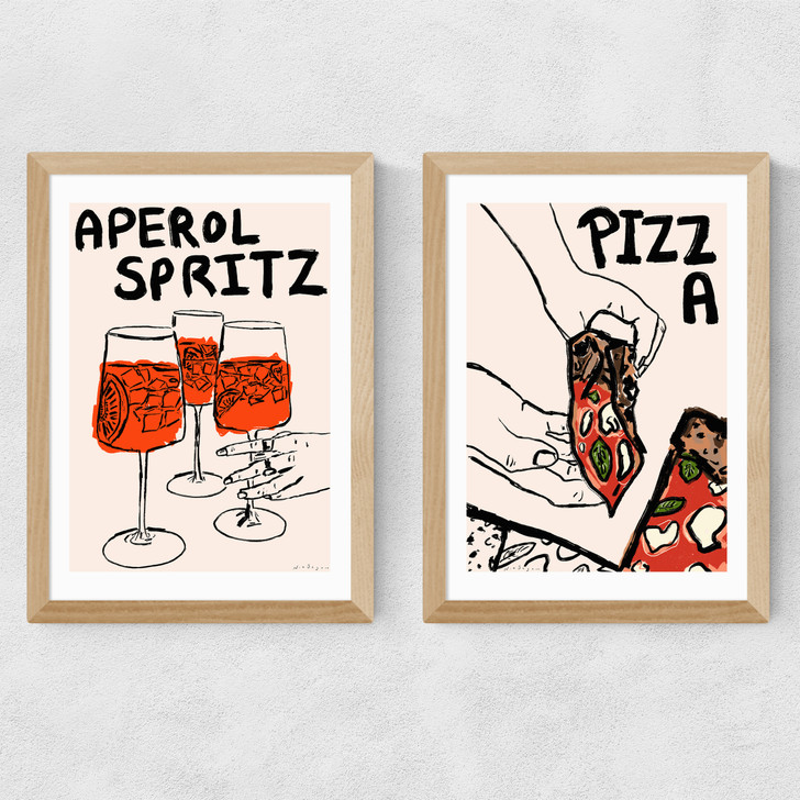 Aperol and Pizza Diptych Medium Oak Frame