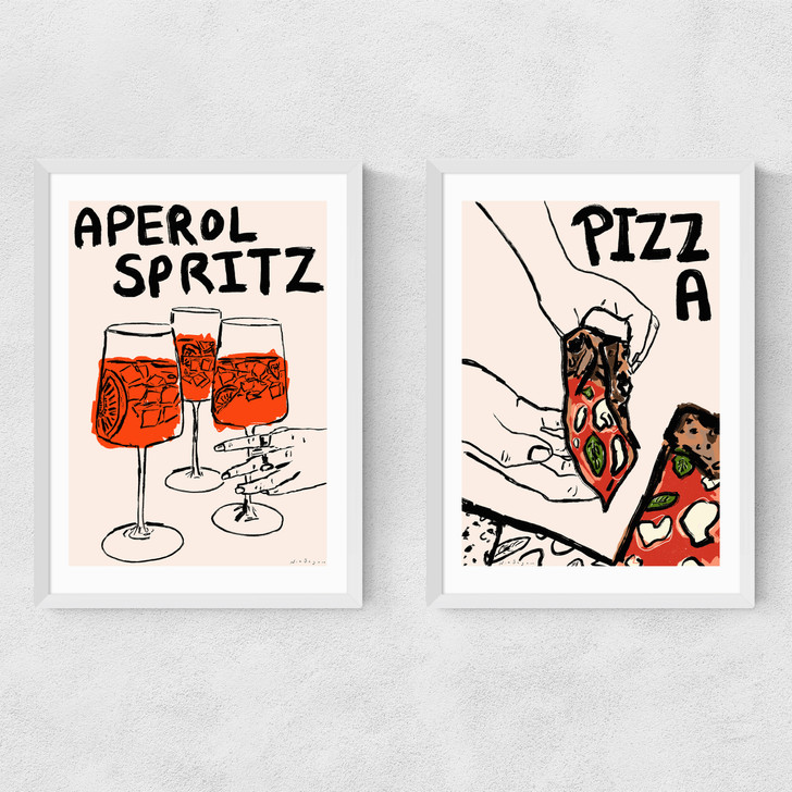Aperol and Pizza Diptych Narrow White Frame