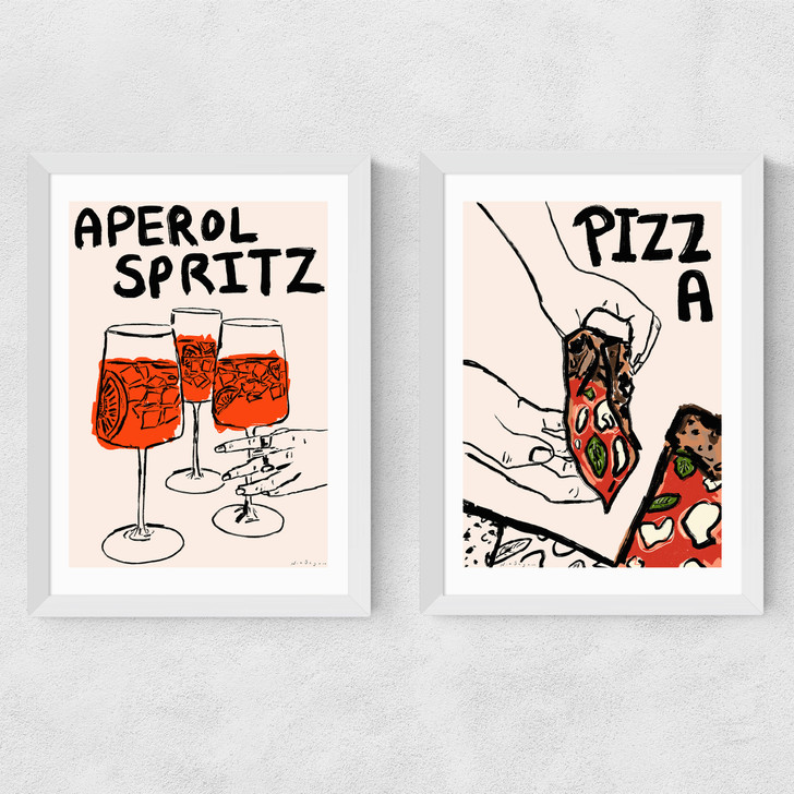 Aperol and Pizza Diptych Medium White Frame