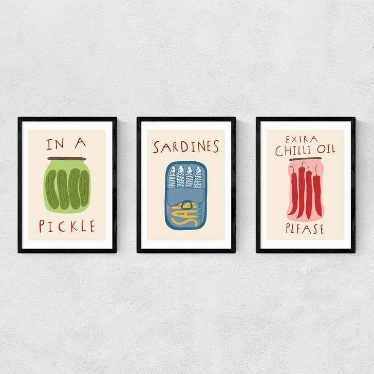Kitchen Pantry Triptych Narrow Black Frame