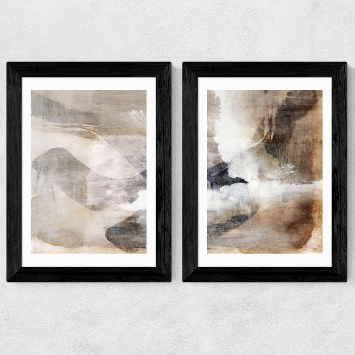 Brown Layers Diptych Wide Black Frame