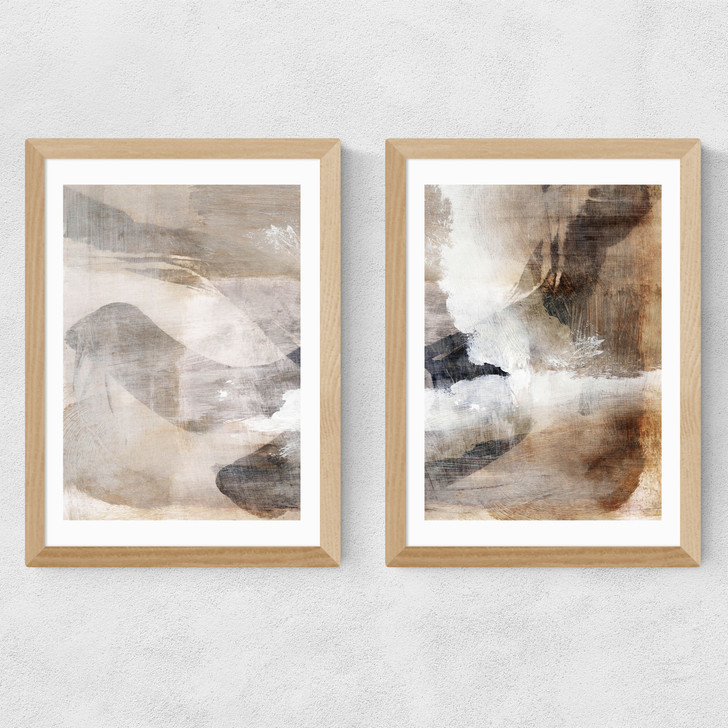 Brown Layers Diptych Medium Oak Frame