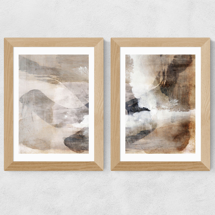 Brown Layers Diptych Wide Oak Frame
