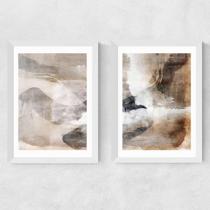 Brown Layers Diptych Medium White Frame