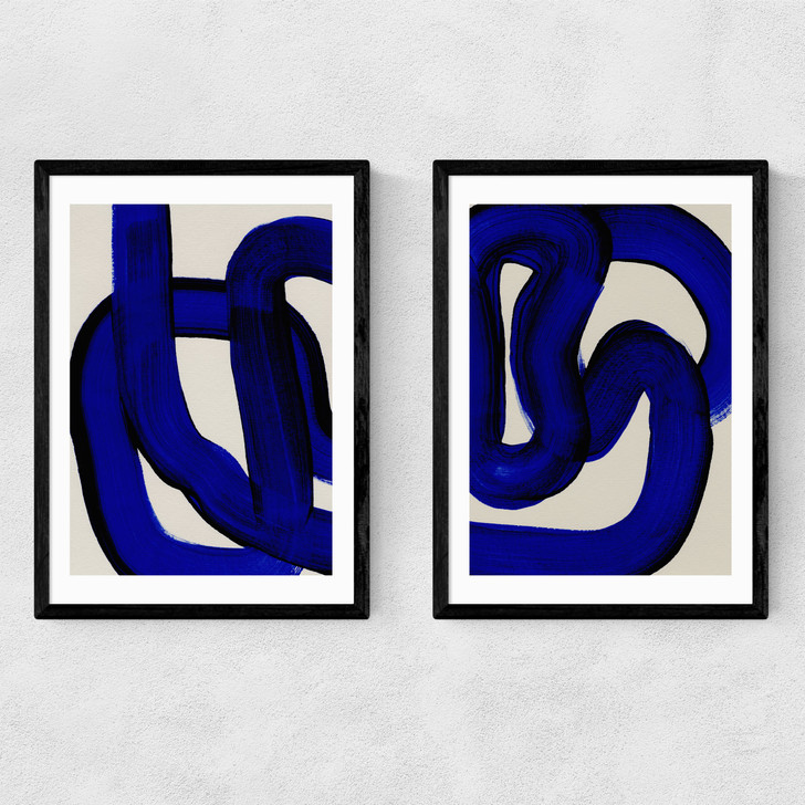 Blue Loops Diptych Narrow Black Frame