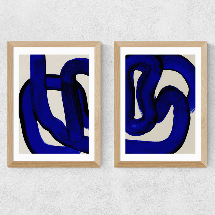 Blue Loops Diptych Medium Oak Frame