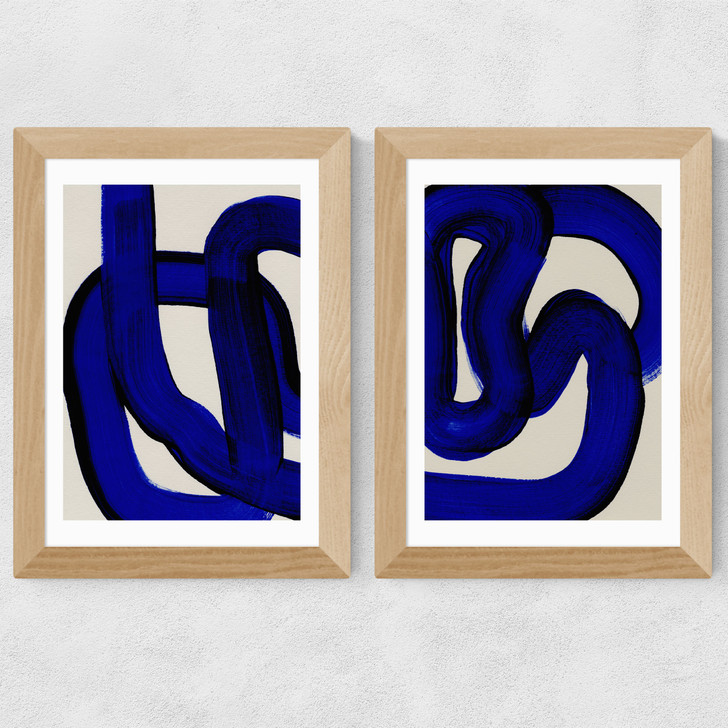 Blue Loops Diptych Wide Oak Frame