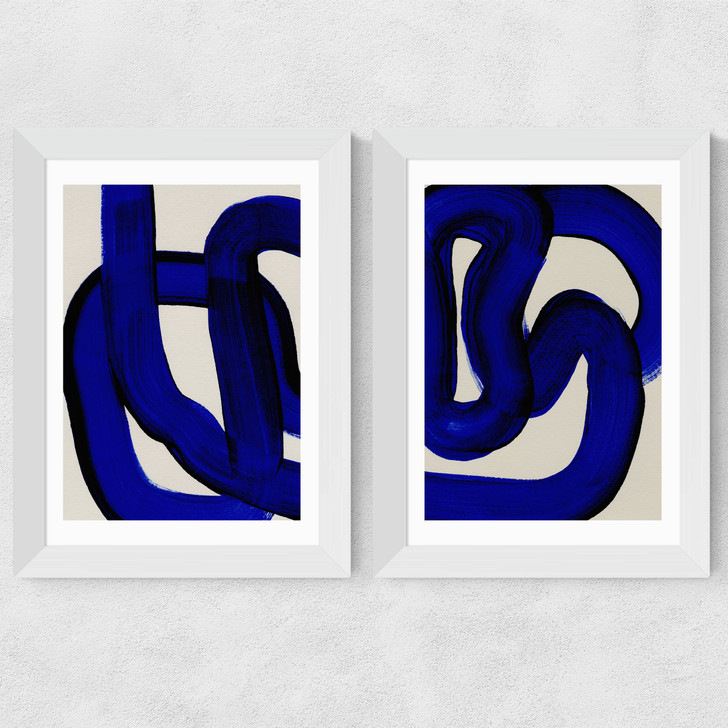 Blue Loops Diptych Wide White Frame