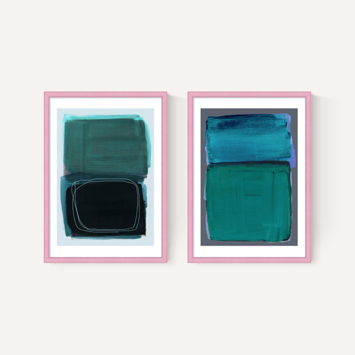 Teal Shapes Diptych