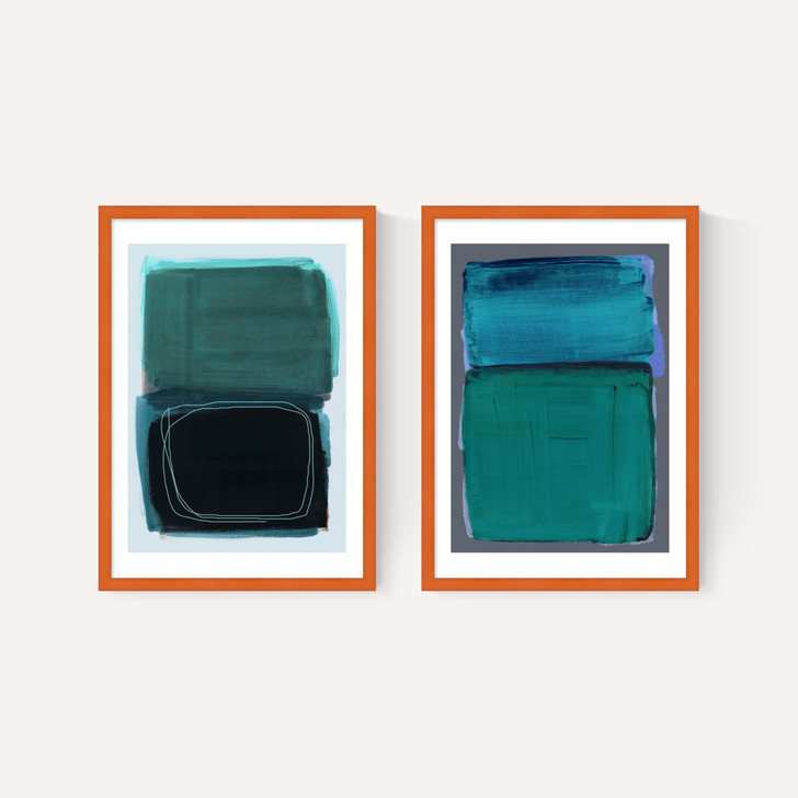 Teal Shapes Diptych