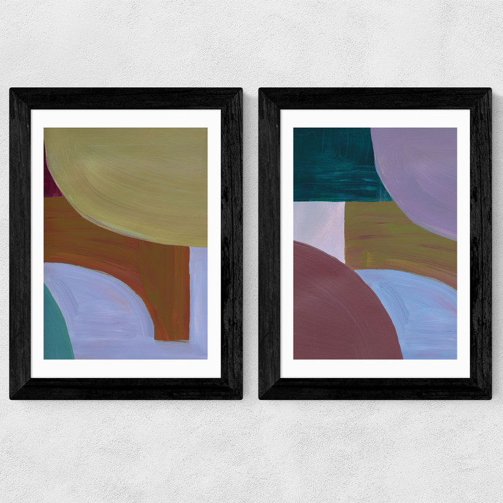 Painted Shapes Diptych Wide Black Frame