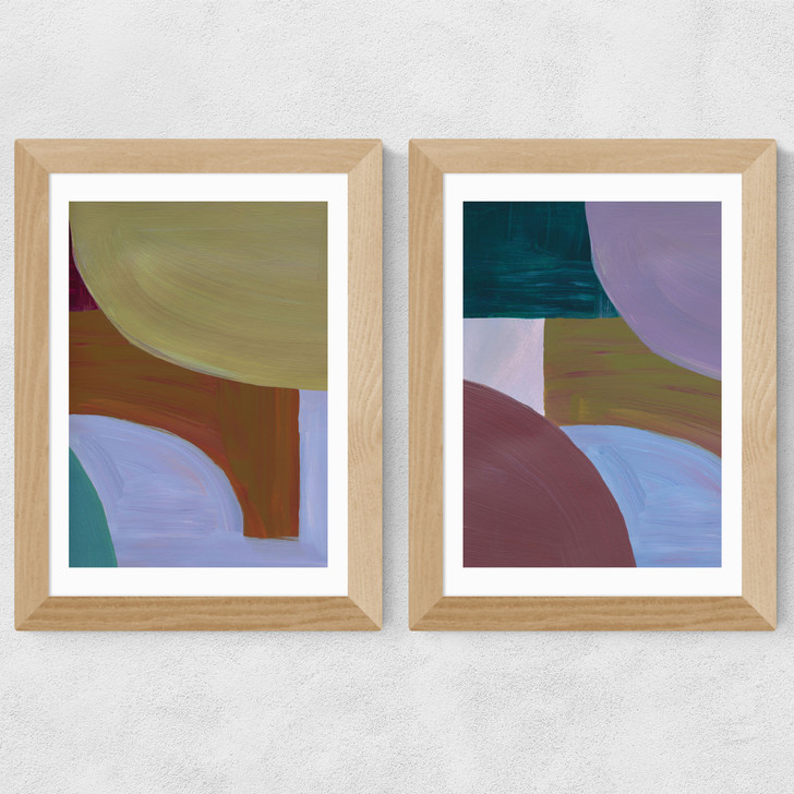 Painted Shapes Diptych Wide Oak Frame
