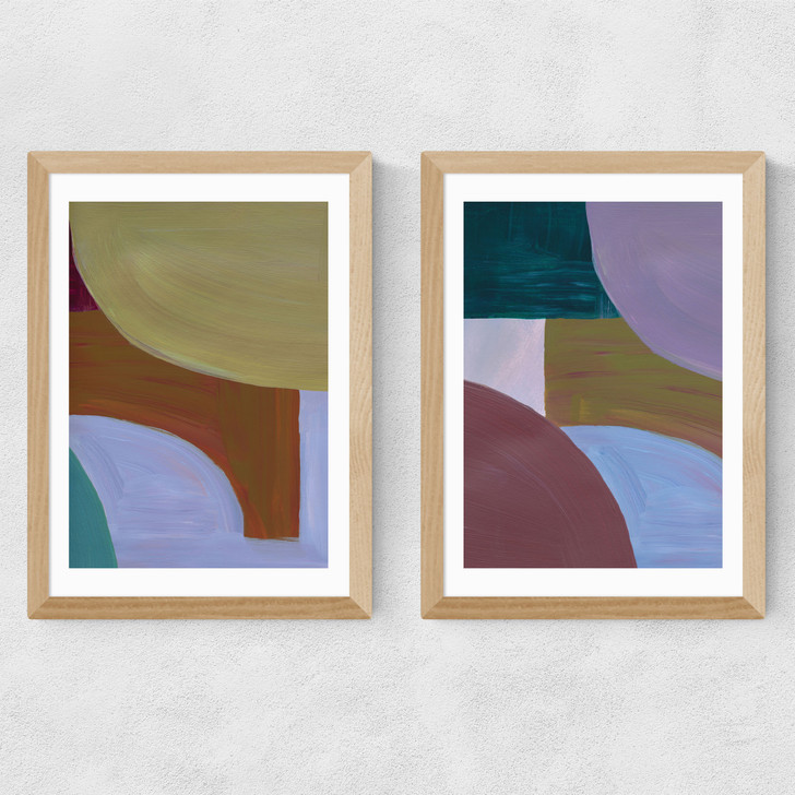 Painted Shapes Diptych Medium Oak Frame