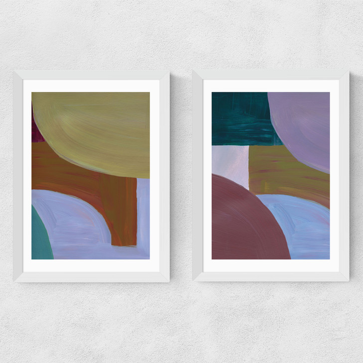 Painted Shapes Diptych Medium White Frame