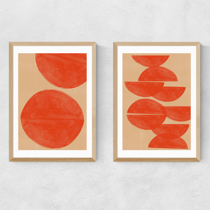 Crimson Diptych Narrow Oak Frame