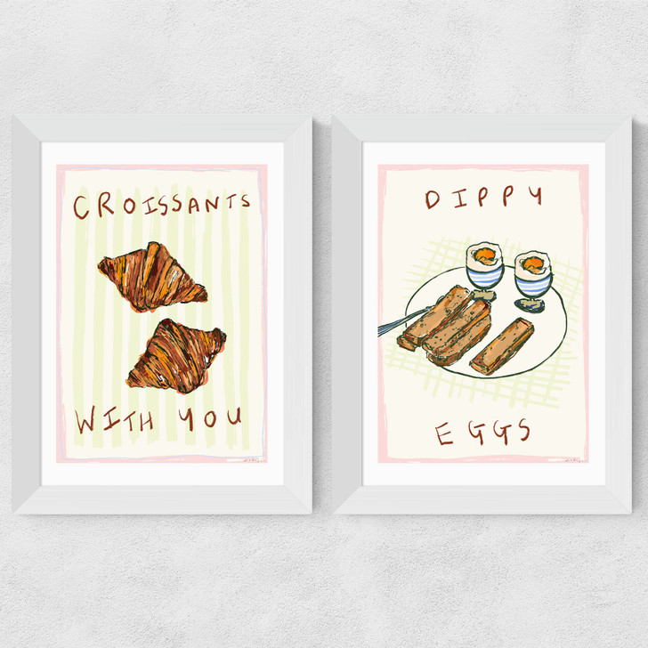 Breakfast Diptych Wide White Frame