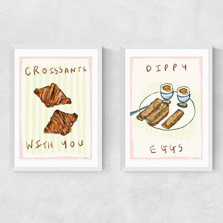 Breakfast Diptych Narrow White Frame