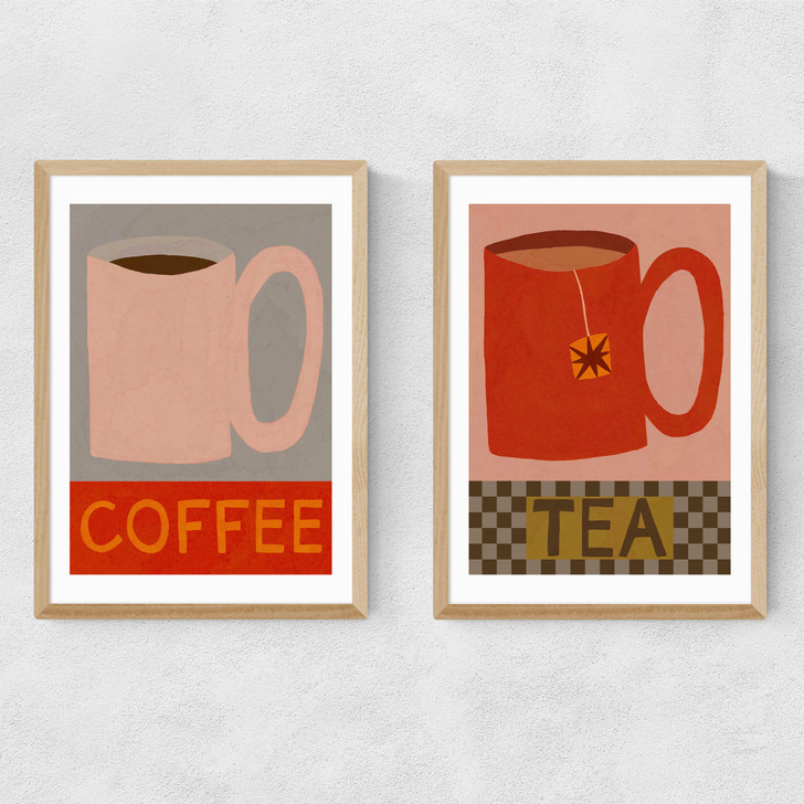 Tea and Coffee Diptych Narrow Oak Frame