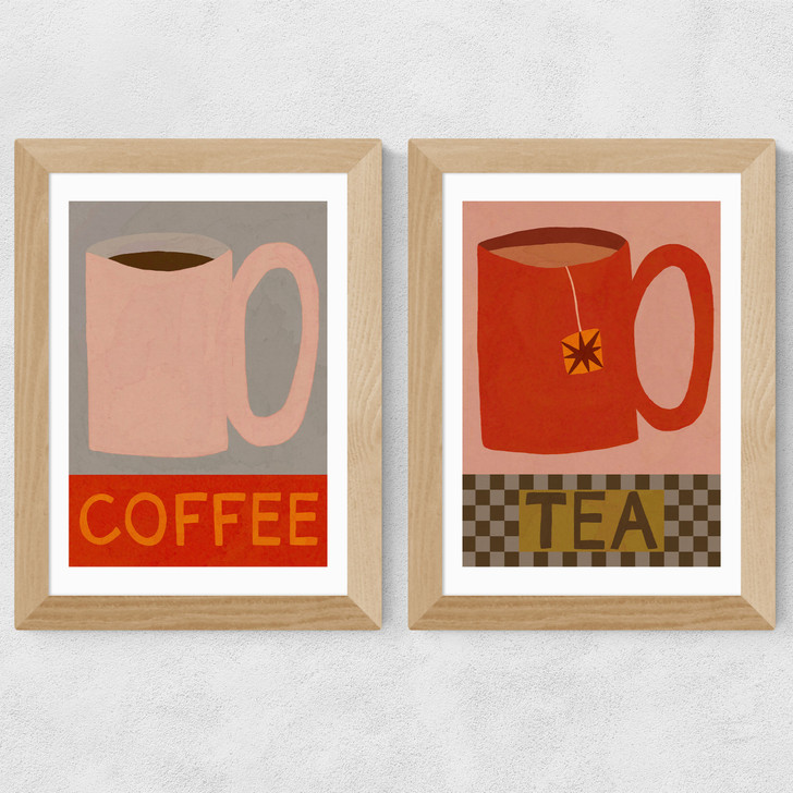 Tea and Coffee Diptych Wide Oak Frame