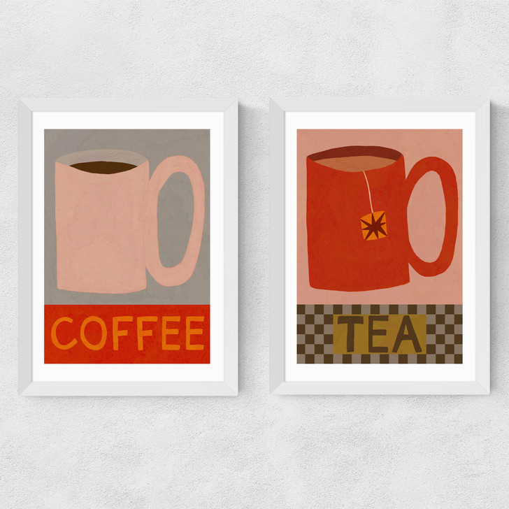 Tea and Coffee Diptych Medium White Frame