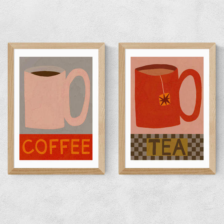 Tea and Coffee Diptych Medium Oak Frame