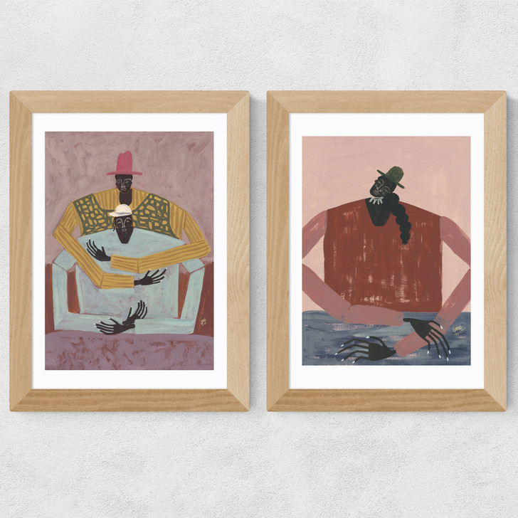 The Hug & Take A Moment Diptych Wide Oak Frame