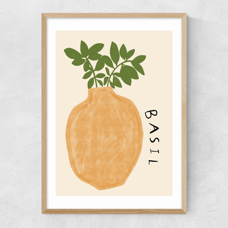 Basil Plant Narrow Oak Frame