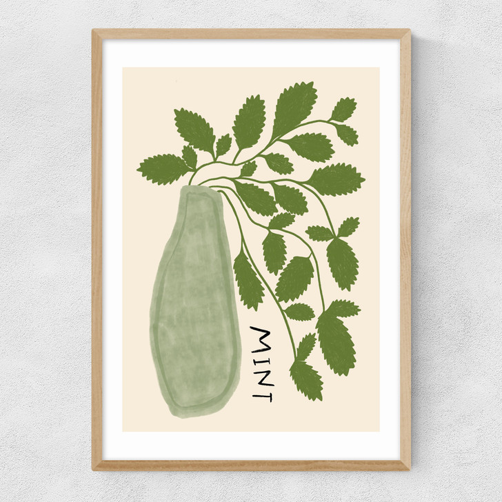 Mint Plant Narrow Oak Frame