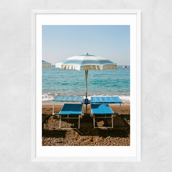 Positano Beach IV Narrow White Frame