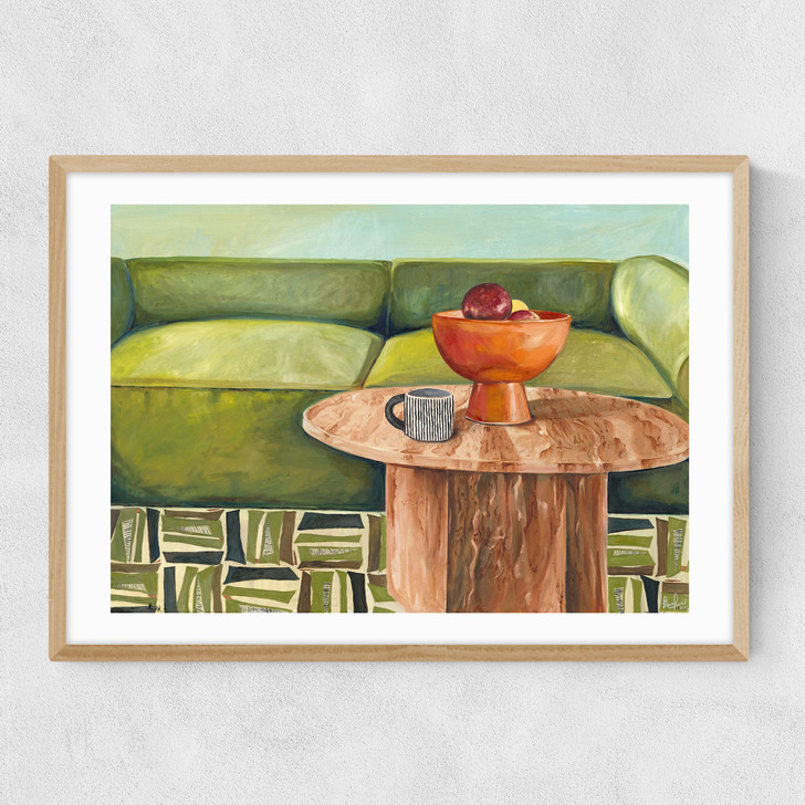 Green Velvet Narrow Oak Frame