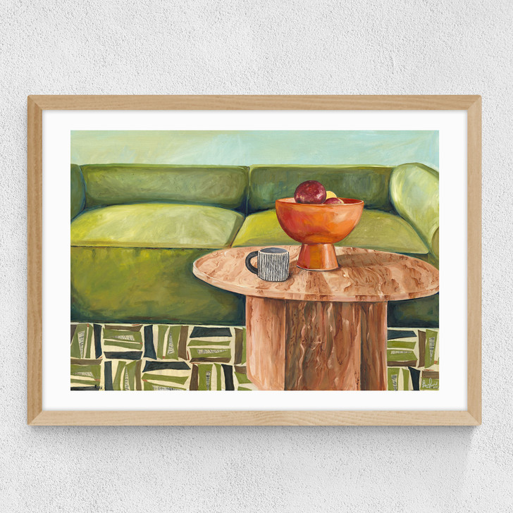 Green Velvet Medium Oak Frame
