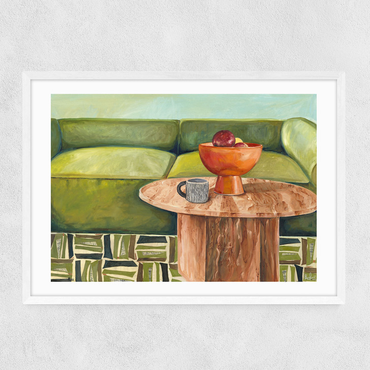Green Velvet Narrow White Frame