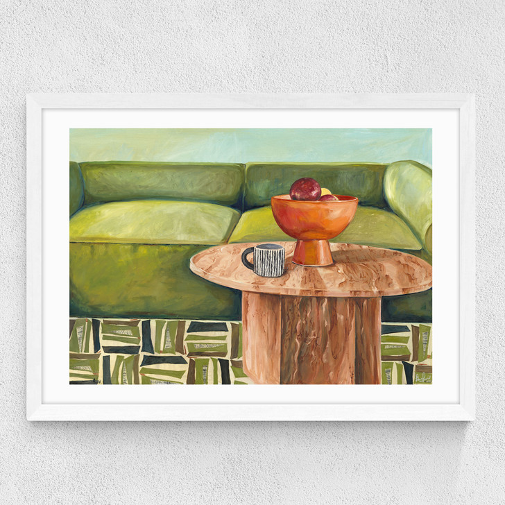 green velvet art print by emma gurner in white frame