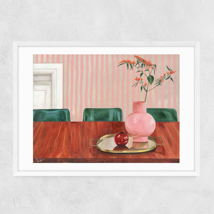 Table and Chairs Narrow White Frame