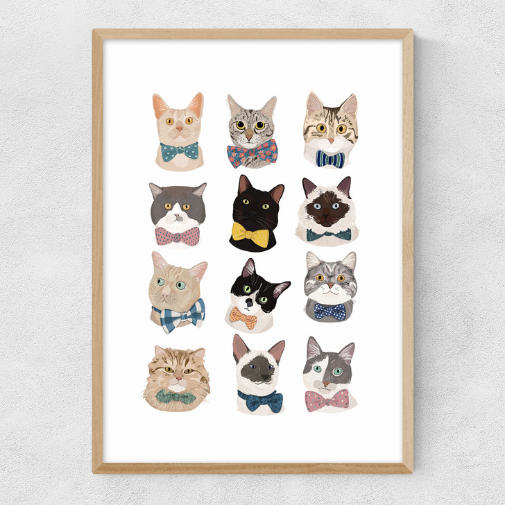Cats In Bowties Narrow Oak Frame