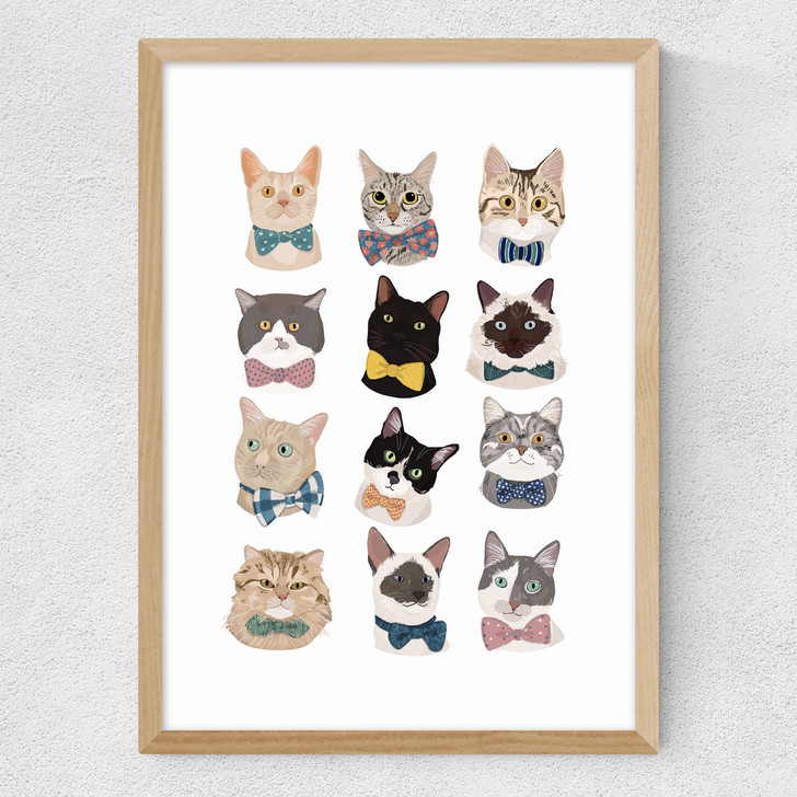 Cats In Bowties Medium Oak Frame