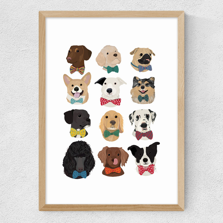 Dogs In Bowties Medium Oak Frame