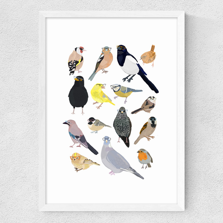 Birds In Glasses Medium White Frame