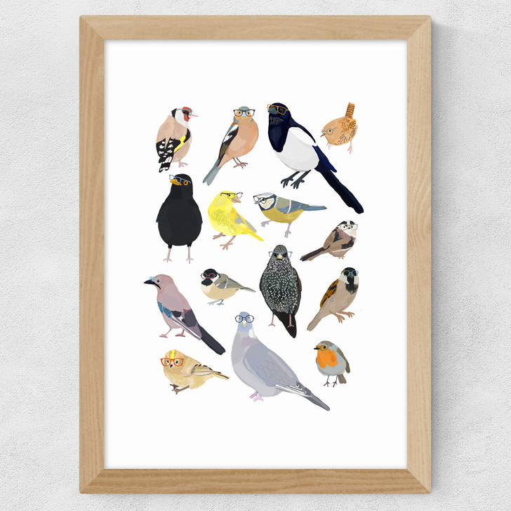 Birds In Glasses Wide Oak Frame