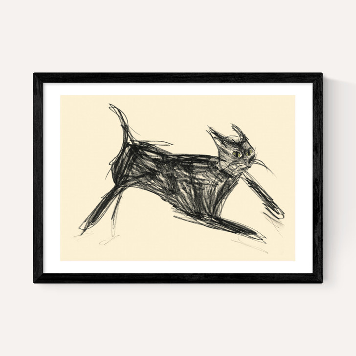 Black Cat In Motion Medium Black Frame