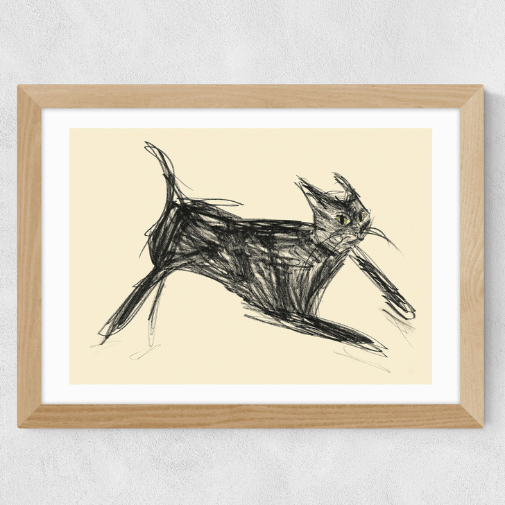 Black Cat In Motion Wide Oak Frame