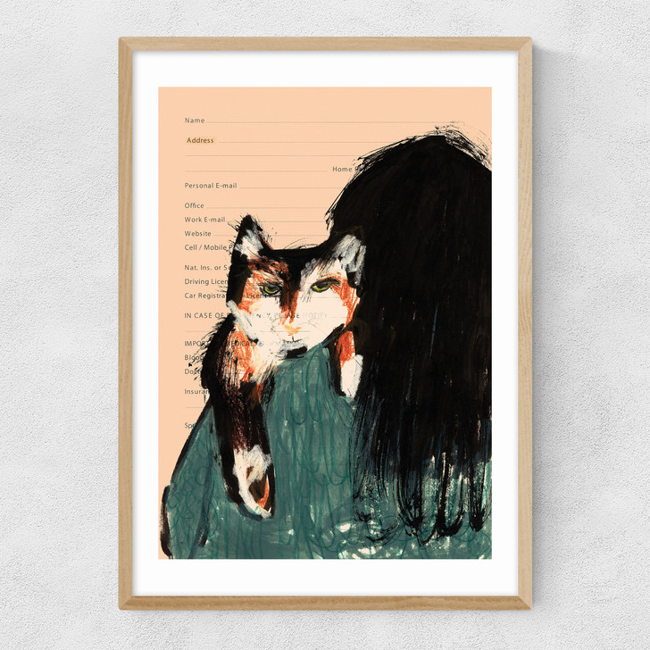 Calico Cat Narrow Oak Frame