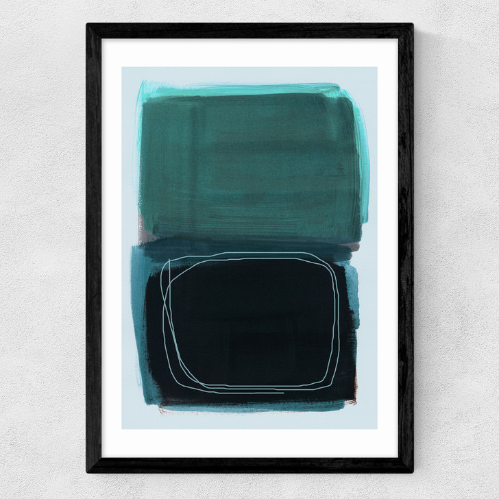 Teal Shapes I Medium Black Frame